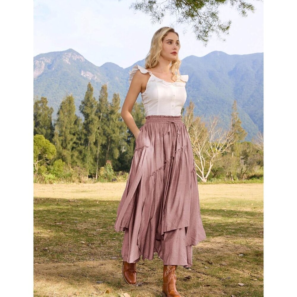 Long Skirt Women Plus Size Crepe Layered Maxi with Pockets Casual Wear - Picture 3 of 9